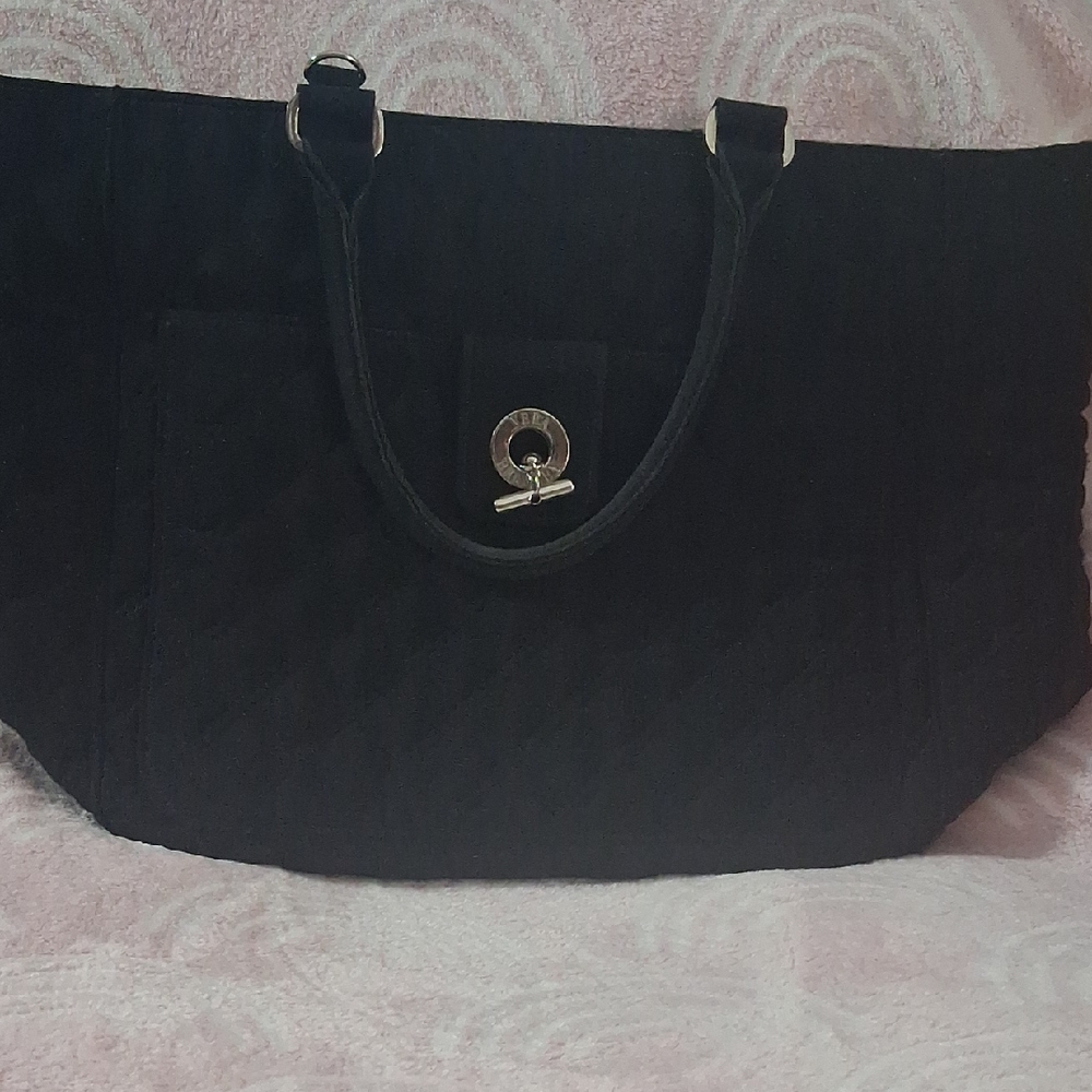 Vera Bradley Black Quilted Tote with Silver Details